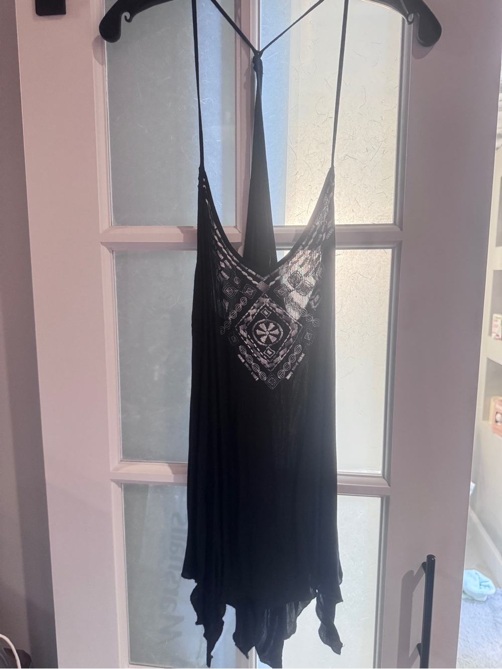 Hollister Black Crochet-Trim Slip top with embroidered Front